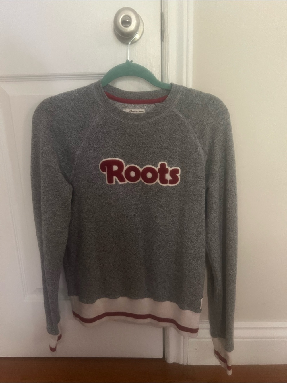 Roots Grey Long Sleeve Crewneck with Red Logo